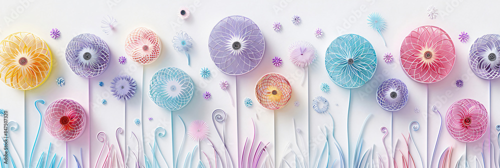 Colorful paper flowers with copy space text on a white background. This whimsical design is perfect for a children's book, website, or social media post. Colorful paper flowers with copy space text on a white background. This whimsical design is perfect for a children's book, website, or social media post.