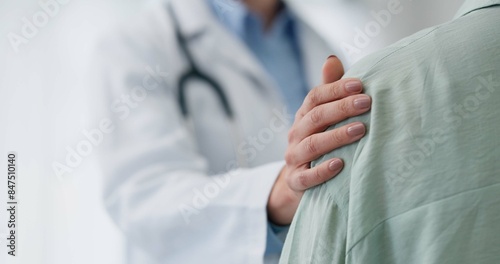 Fotografie Hospital, consulting and hands of doctor and patient for comfort, empathy and support for diagnosis results