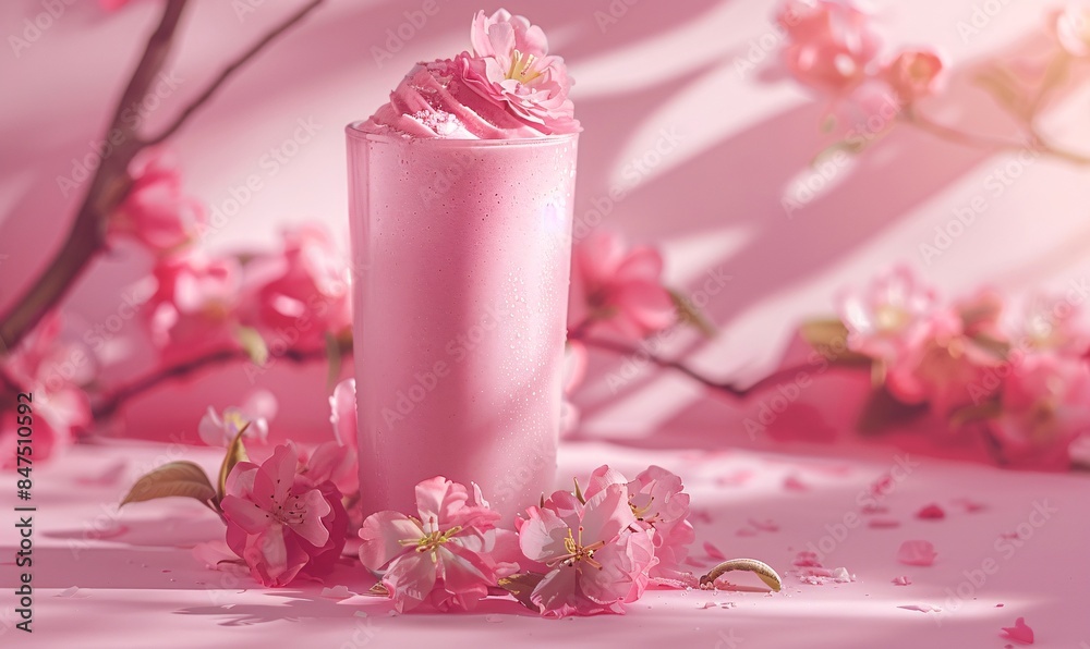 a smoothie in soft pink tones, gently illuminated for a serene morning vibe