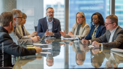 Diverse group of professionals having a meeting around a conference table. AIG535