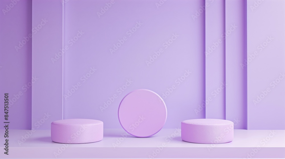 Two Minimalist Purple Toned Round Podiums for Product Presentation on Empty Background. Ideal for E-commerce and Advertising Displays, Showcasing Minimalist Style and Elegance Two Minimalist Purple Toned Round Podiums for Product Presentation on Empty Background. Ideal for E-commerce and Advertising Displays, Showcasing Minimalist Style and Elegance