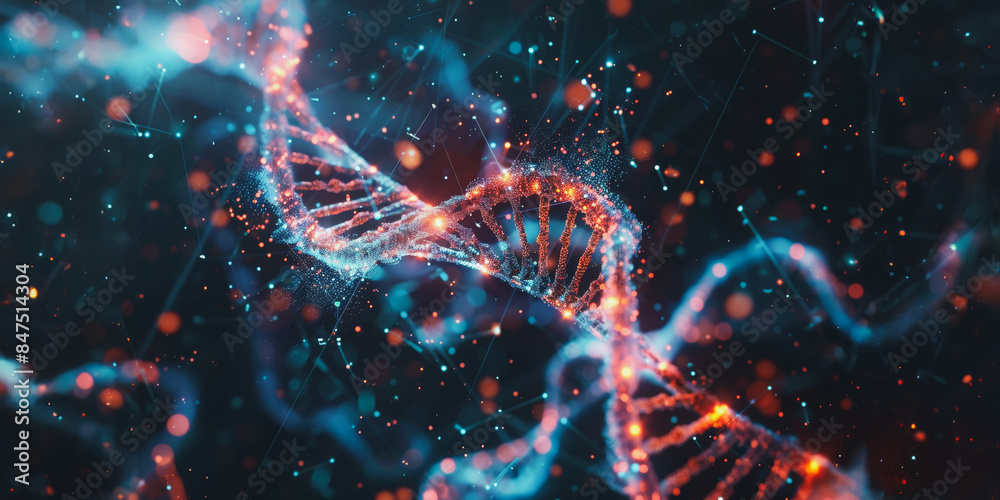 Glowing DNA strand with futuristic lights Glowing DNA strand with futuristic lights