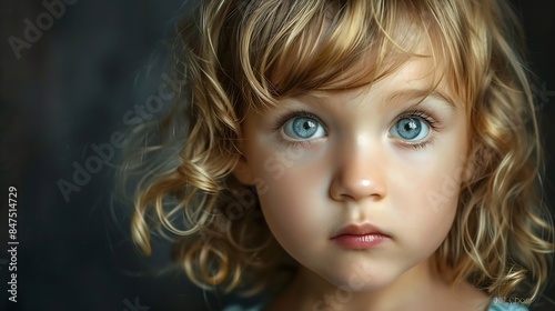 closeup portrait of a little girl with blond hair horizontal : Generative AI