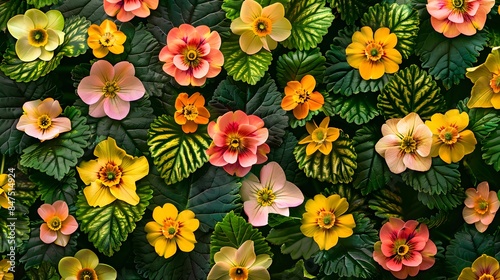 Spring full frame design created with primroses & primulas.  © Ziyan Yang