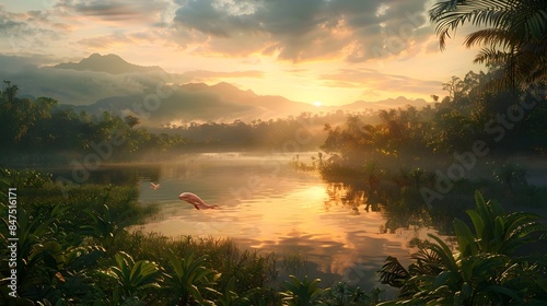 Stunning 3D Rendition of Majestic Amazon Rainforest Scenery with Wildlife