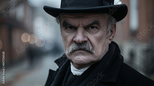 male detective wearing a black top hat and coat, generative AI