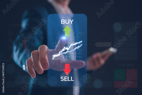 Stock market or forex trading graph and candlestick chart suitable for financial investment concept, businessman working with stock market data chart buy and sell
