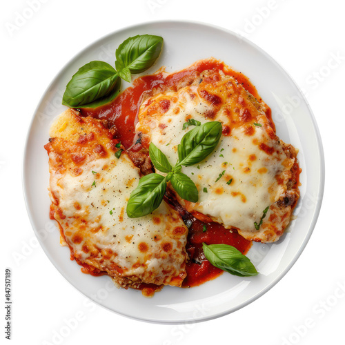 chicken parmigiana front view full length on transparency background PNG 