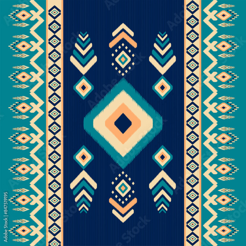 Ethnic ikat lgeometric folklore ornament. Tribal ethnic vector texture. Seamless striped pattern in Aztec style. Figure tribal embroidery. Indian, Mexican, folk pattern.ikat pattern design for decoret photo