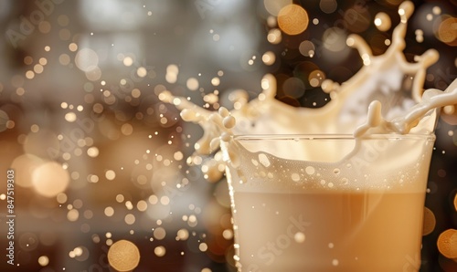 A splash of creamy eggnog in a festive glass photo