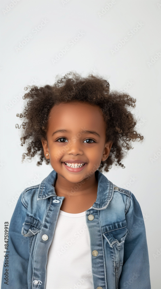 A close-up of a joyful young African-American girl with curly pigtails, beaming with a bright smile. She wears a beige top against a plain white background, radiating happiness and innocence. A close-up of a joyful young African-American girl with curly pigtails, beaming with a bright smile. She wears a beige top against a plain white background, radiating happiness and innocence.