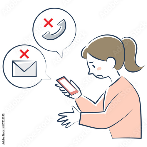 スマホが使えなくて困っている女性の上半身