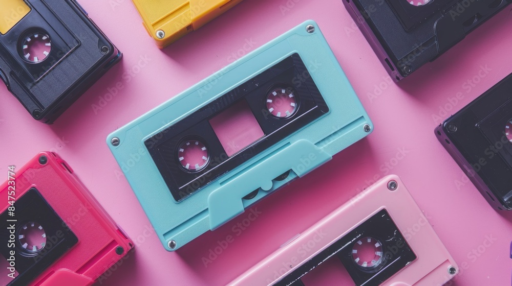 Retro cassette tapes on pink background Retro cassette tapes on pink background