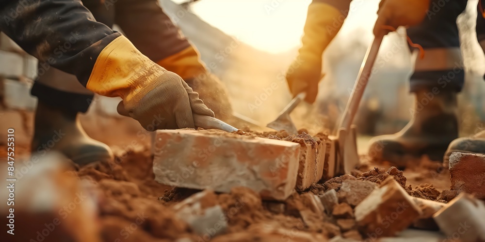 blacksmith at work, Construction Workers Laying Bricks Industrious blurred background image of construction workers laying bricks to build a wall, with trowel and mortar. blacksmith at work, Construction Workers Laying Bricks Industrious blurred background image of construction workers laying bricks to build a wall, with trowel and mortar.