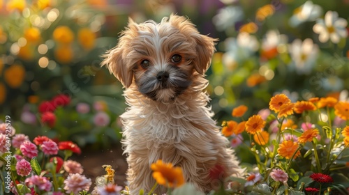 A fluffy Shih Tzu puppy