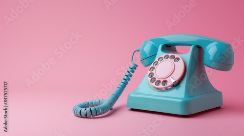 vintage telephone on pink pastel color background