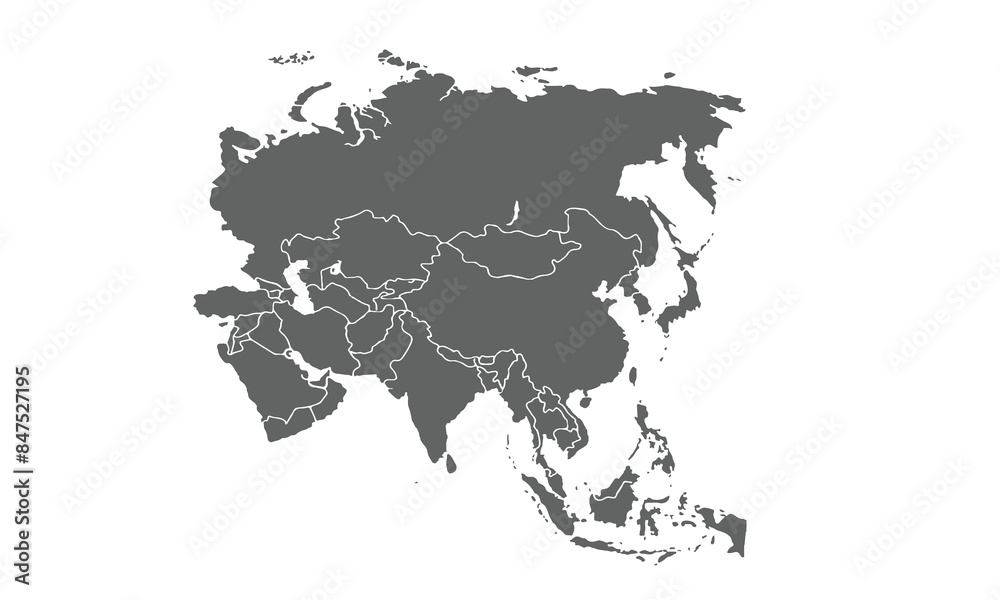 asia map isolated on white background. for website layouts, background, education, precise, customizable, Travel worldwide, map silhouette backdrop, earth geography, political, reports.