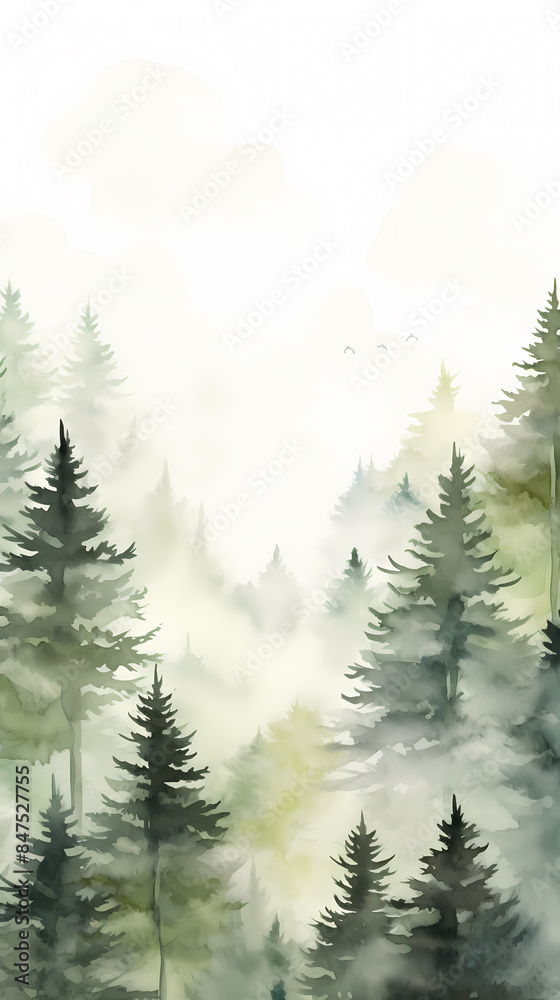 Obraz premium Watercolor fog forest landscape