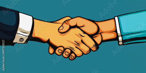 Pop art handshake with bold colors and outlines