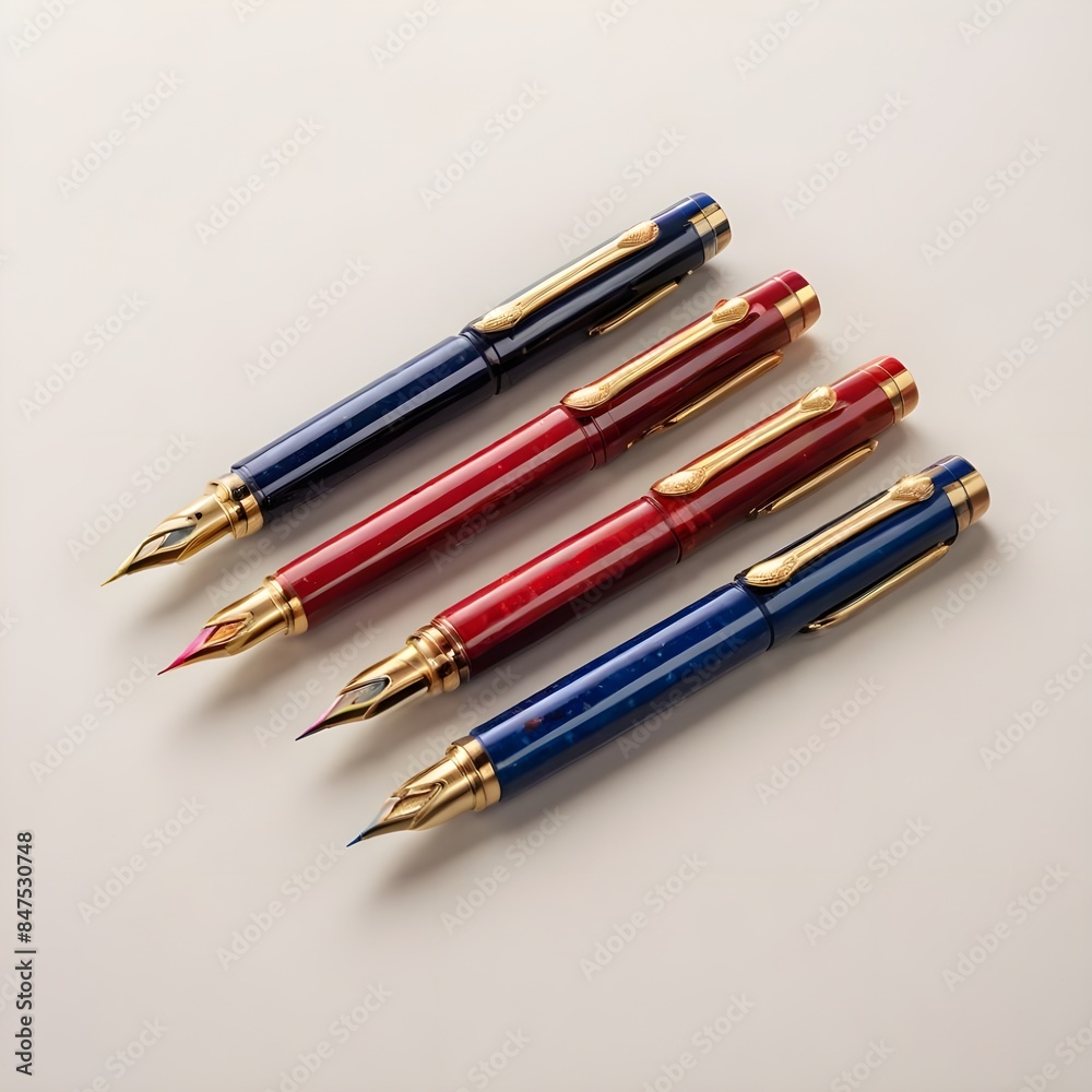 Colourful fountain pens with gold accents on a light background
Colourful fountain pens with gold accents on a light background