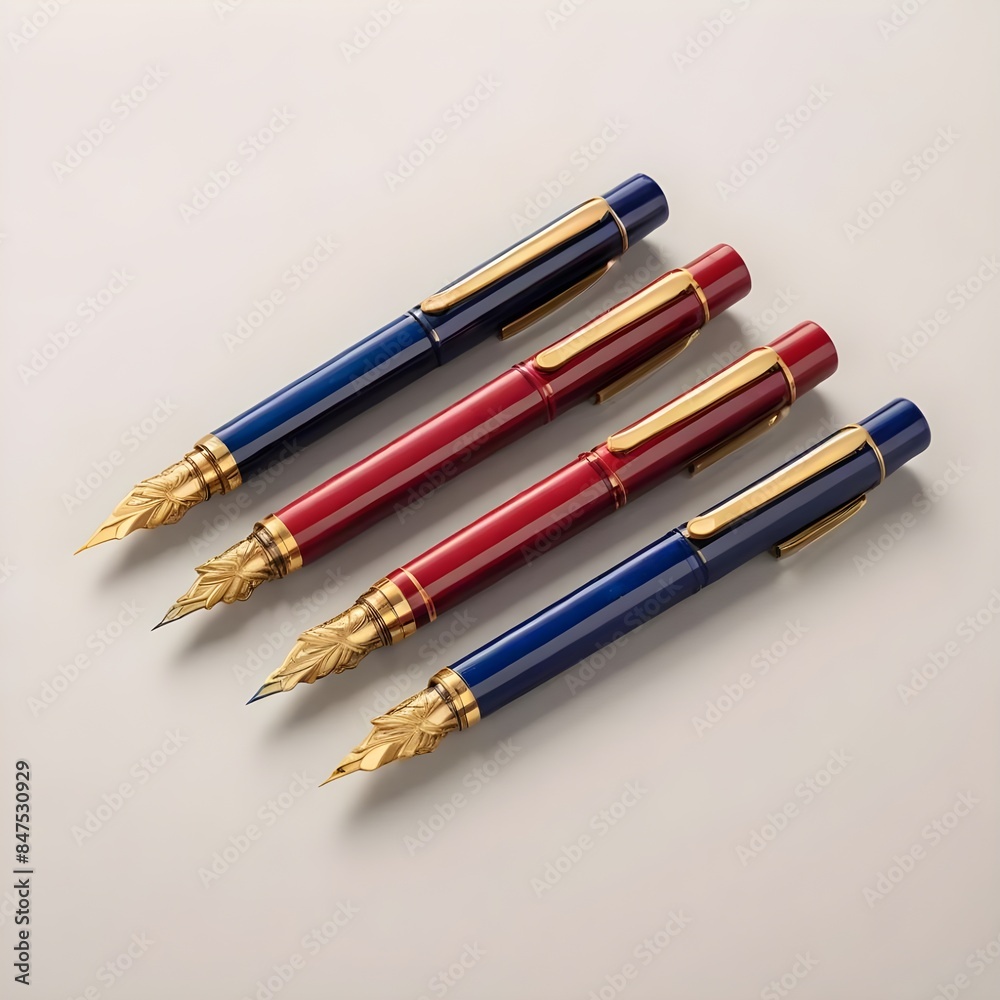 Colourful fountain pens with gold accents on a light background
Colourful fountain pens with gold accents on a light background