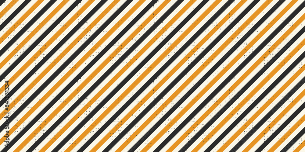 Distressed Diagonal Stripes Pattern seamless background. Black, orange, and white diagonal stripes pattern with dirty texture. Pattern swatch is included.