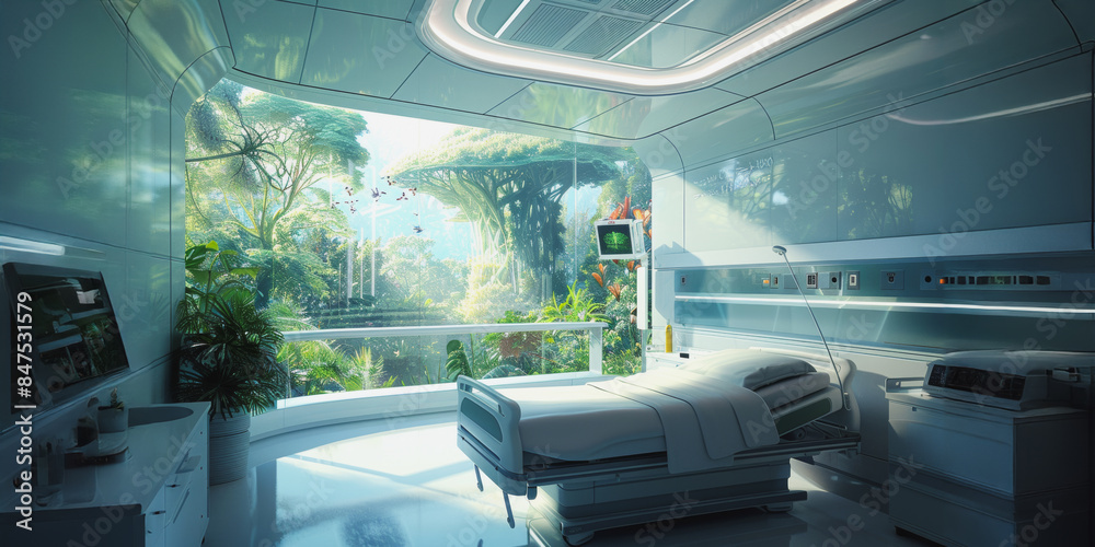 Modern hospital room with nature view Modern hospital room with nature view