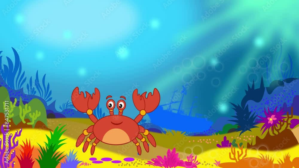 Cartoon illustration of a cute smiling crab racing its claws Cartoon illustration of a cute smiling crab racing its claws