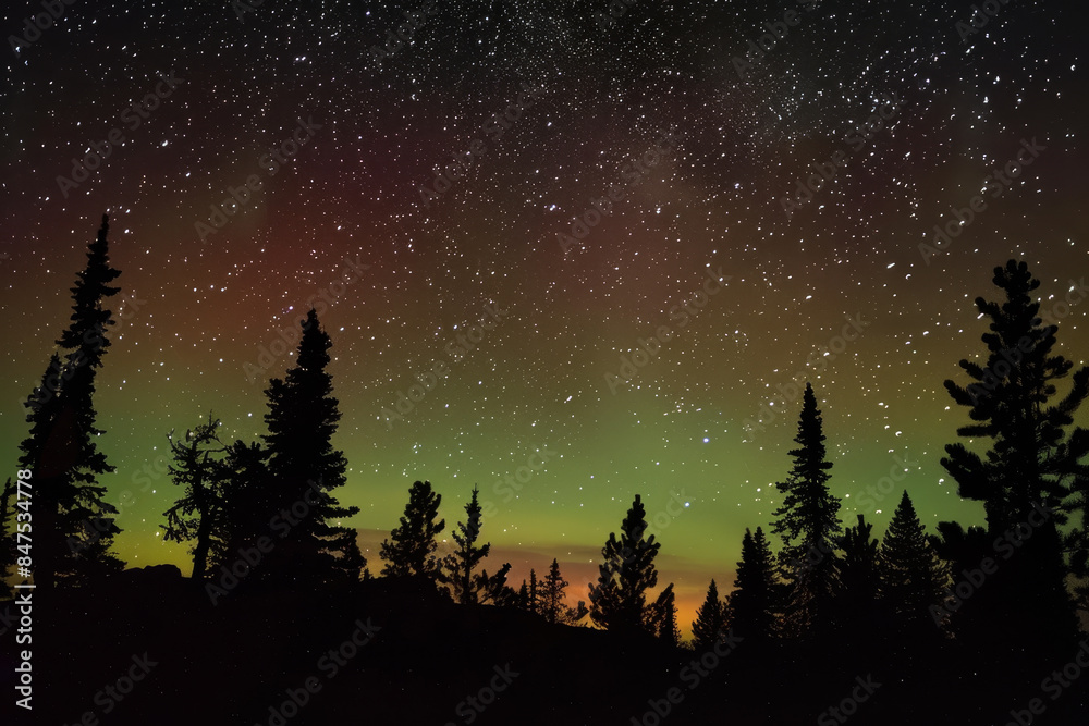 Naklejka premium A dark sky with a few trees and a few stars