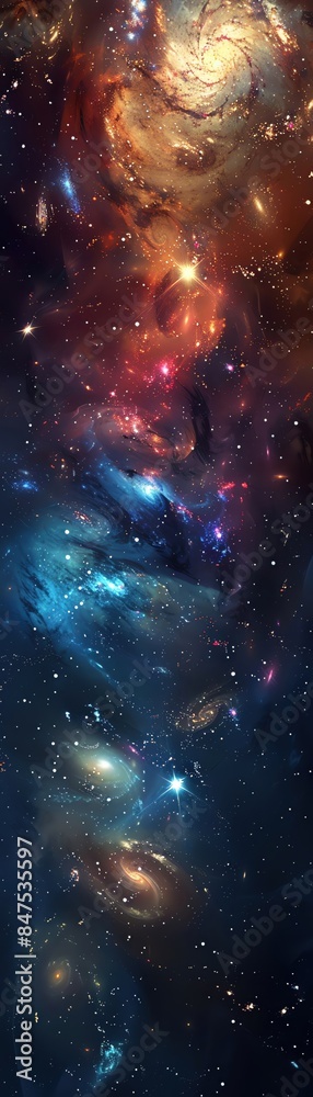 Expansion, Expanding universe with galaxies and stars against a dark sky Expansion, Expanding universe with galaxies and stars against a dark sky