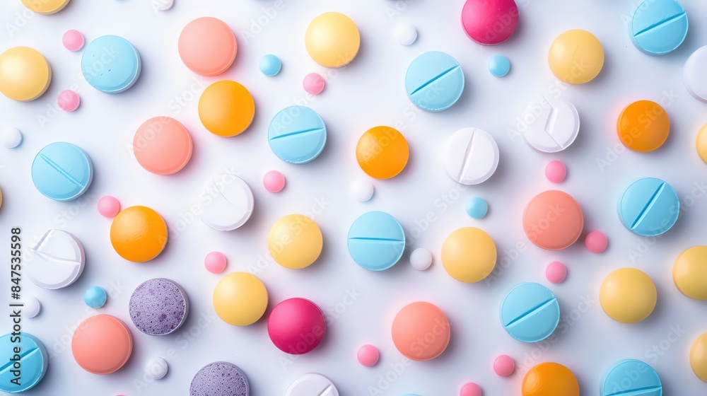 Colorful multivitamin tablets on a clean, white background Colorful multivitamin tablets on a clean, white background