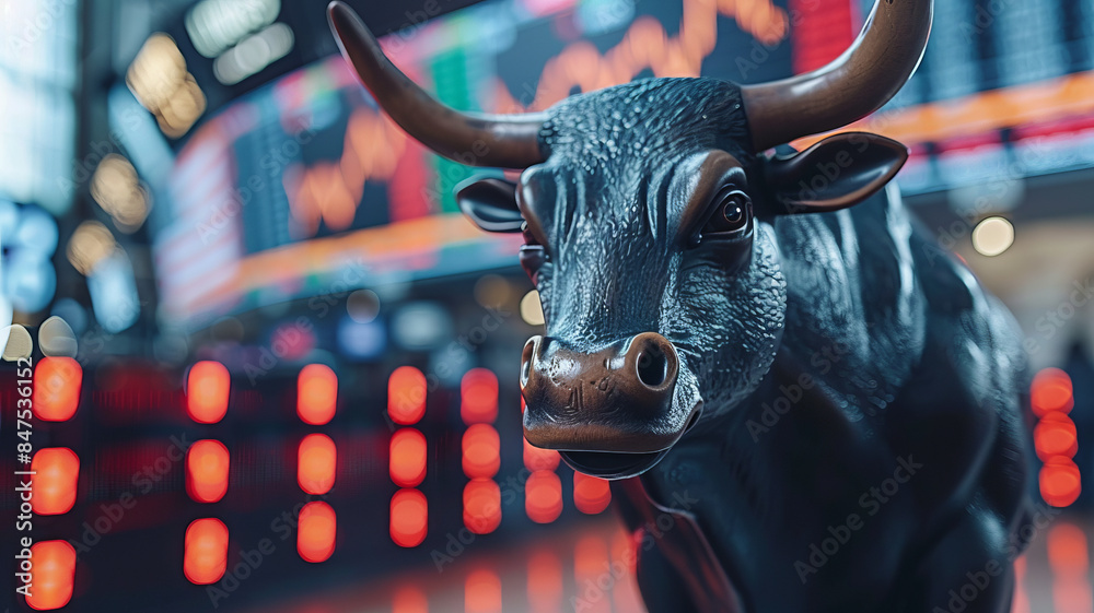 wall street, bull, usa flag, stocks price falling down, red stocks candles,generative ai wall street, bull, usa flag, stocks price falling down, red stocks candles,generative ai