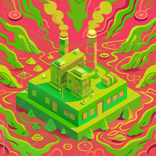 Green hydrogen H2 future energy factory power plant icon isometric isolated, AI Generative 
