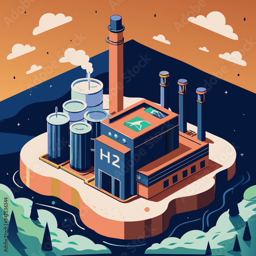 Green hydrogen H2 future energy factory power plant icon isometric isolated, AI Generative 
