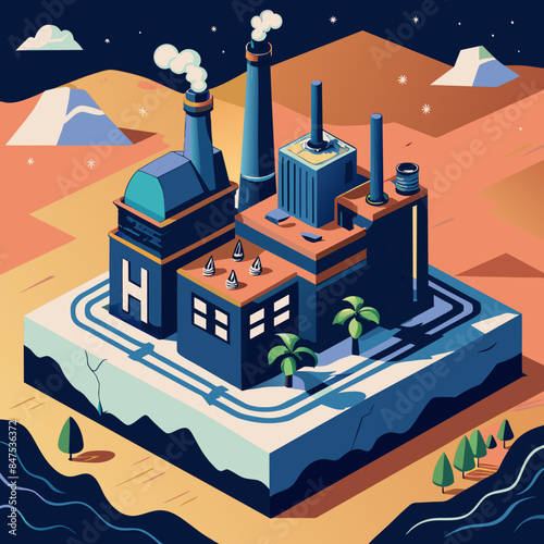 Green hydrogen H2 future energy factory power plant icon isometric isolated, AI Generative 
