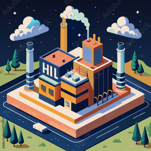 Green hydrogen H2 future energy factory power plant icon isometric isolated, AI Generative 
