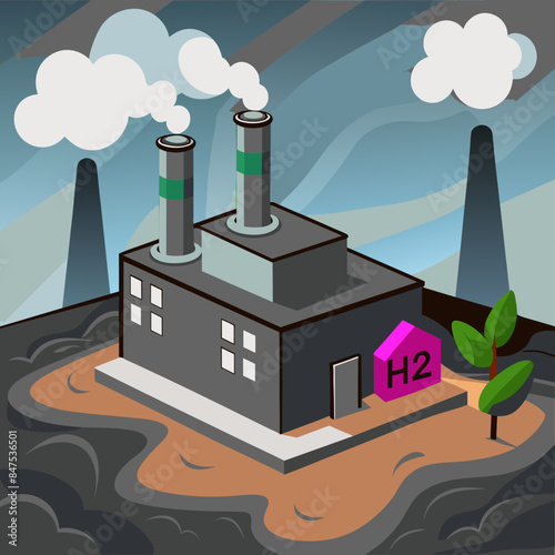 Green hydrogen H2 future energy factory power plant icon isometric isolated, AI Generative 
