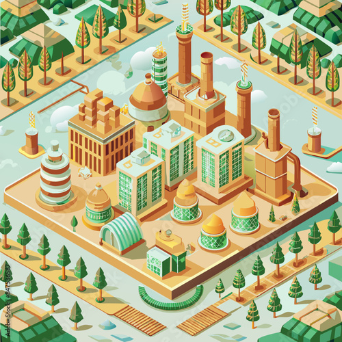 Green hydrogen H2 future energy factory power plant icon isometric isolated, AI Generative 
