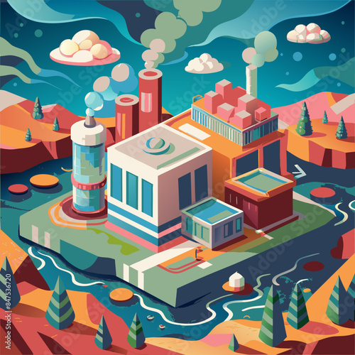 Green hydrogen H2 future energy factory power plant icon isometric isolated, AI Generative 
