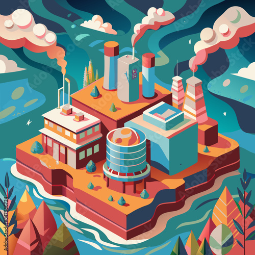 Green hydrogen H2 future energy factory power plant icon isometric isolated, AI Generative 
