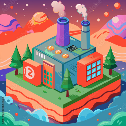Green hydrogen H2 future energy factory power plant icon isometric isolated, AI Generative 
