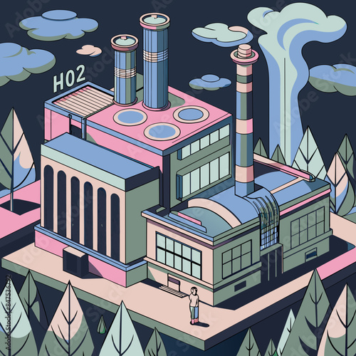 Green hydrogen H2 future energy factory power plant icon isometric isolated, AI Generative 
