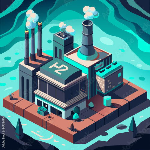 Green hydrogen H2 future energy factory power plant icon isometric isolated, AI Generative 
