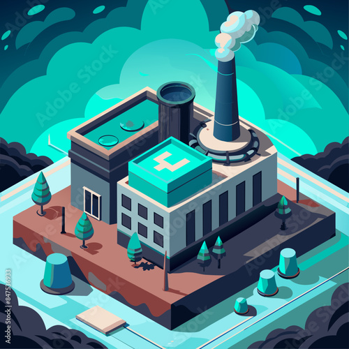 Green hydrogen H2 future energy factory power plant icon isometric isolated, AI Generative 
