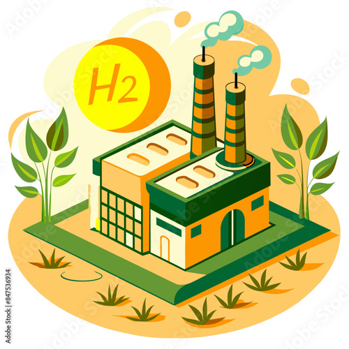 Green hydrogen H2 future energy factory power plant icon isometric isolated, AI Generative 
