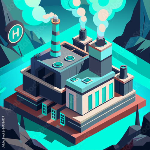 Green hydrogen H2 future energy factory power plant icon isometric isolated, AI Generative 
