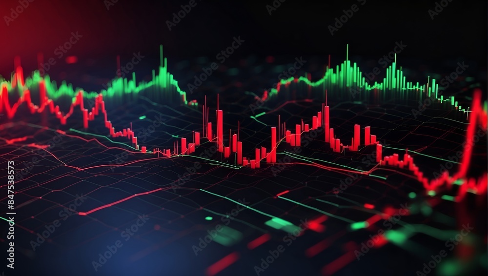 Abstract financial graph with up and downtrend lines, Stock market or forex trading graph on neon light color Abstract financial graph with up and downtrend lines, Stock market or forex trading graph on neon light color