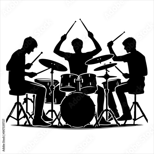 Drummer silhouette vector, Men Rock Drummer Silhouette Vector drum kit silhouette vector illustration