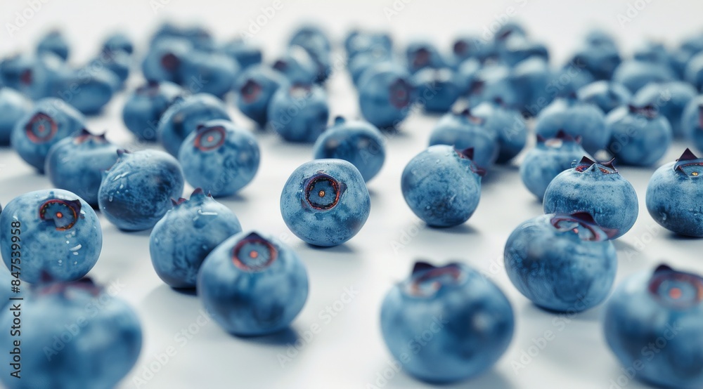 Fresh Blueberries With Water Droplets On A White Background Fresh Blueberries With Water Droplets On A White Background