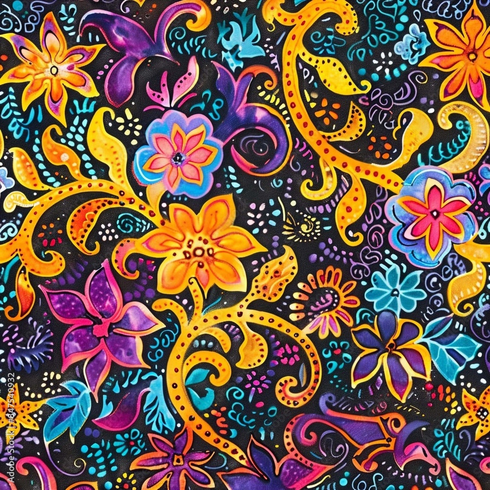 Psychedelic Batik Vibrant Flowers Background Psychedelic Batik Vibrant Flowers Background